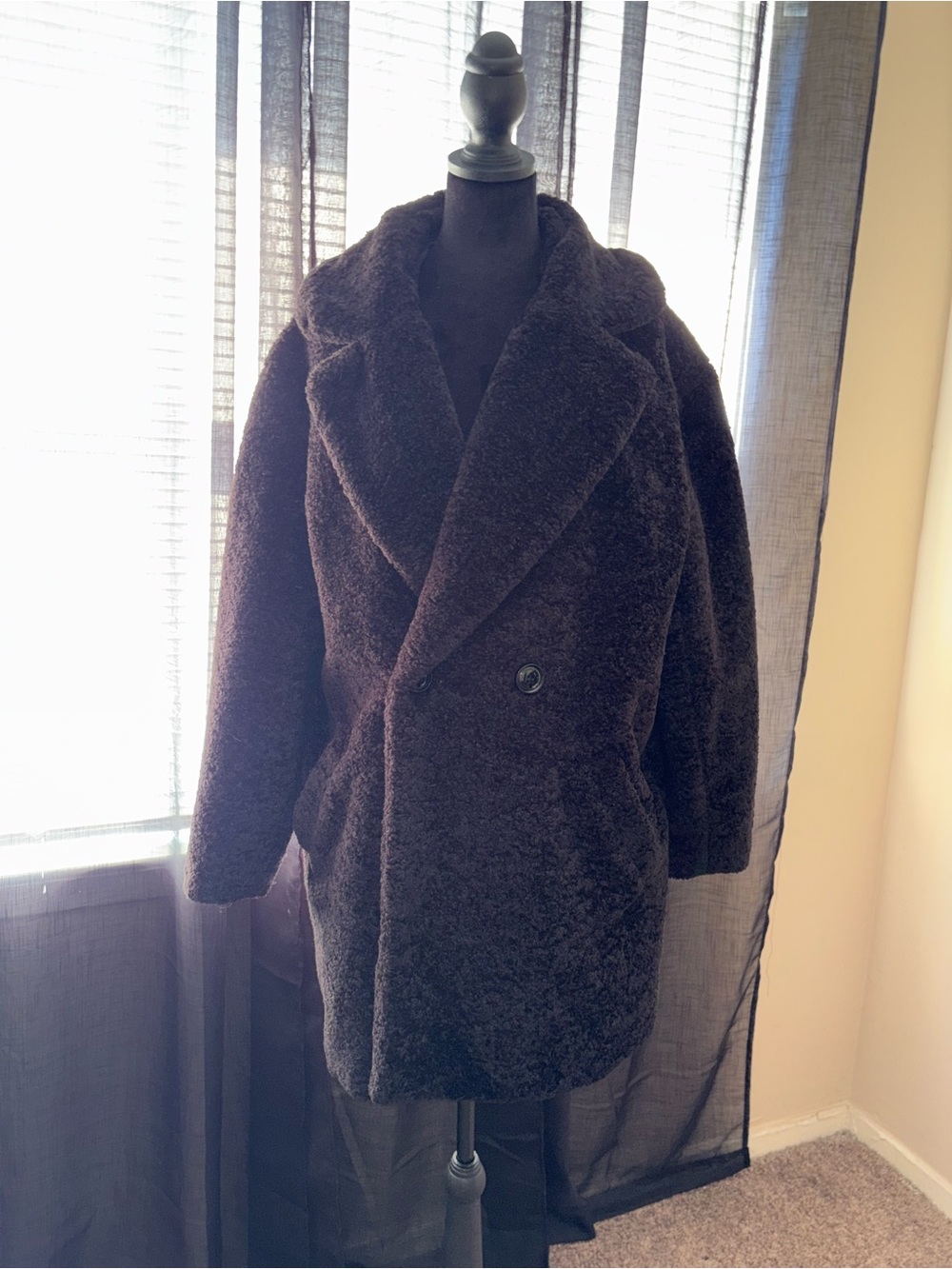 H&M Dark Brown Teddy Jacket with Wide Lapel